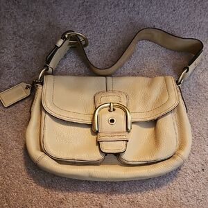 Coach Leather Shoulder Bag in Light Beige with Buckle Detail